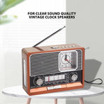 Radio réveil vintage noir avec grain de bois et affichage numérique