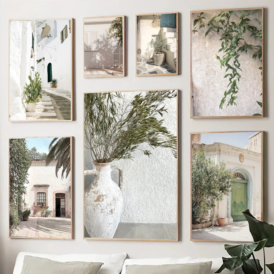 Affiche murale bohème scandinave architecture espagnole feuilles vertes