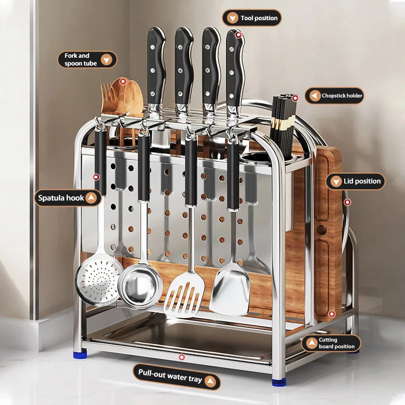 Porte-couteau multifonctionnel couleur prune organisant couteaux et ustensiles dans une cuisine élégante