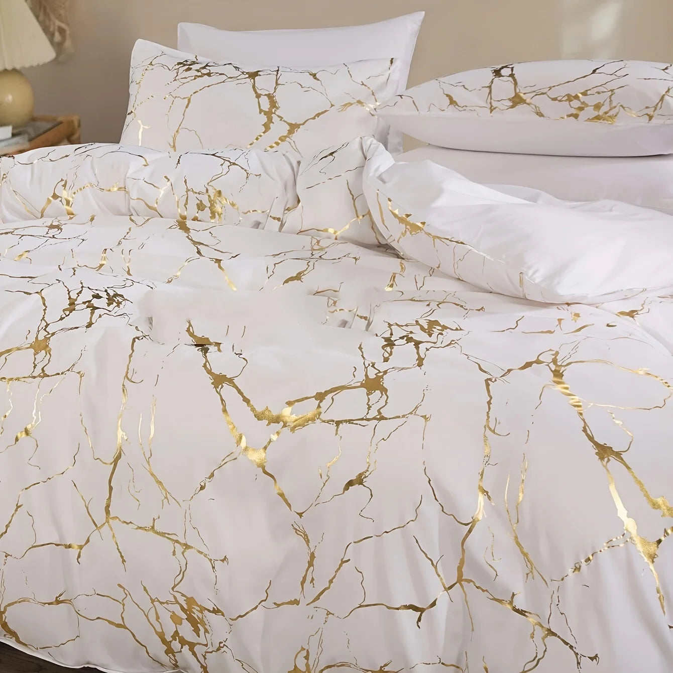 Housse de couette marbre blanc fermeture à glissière