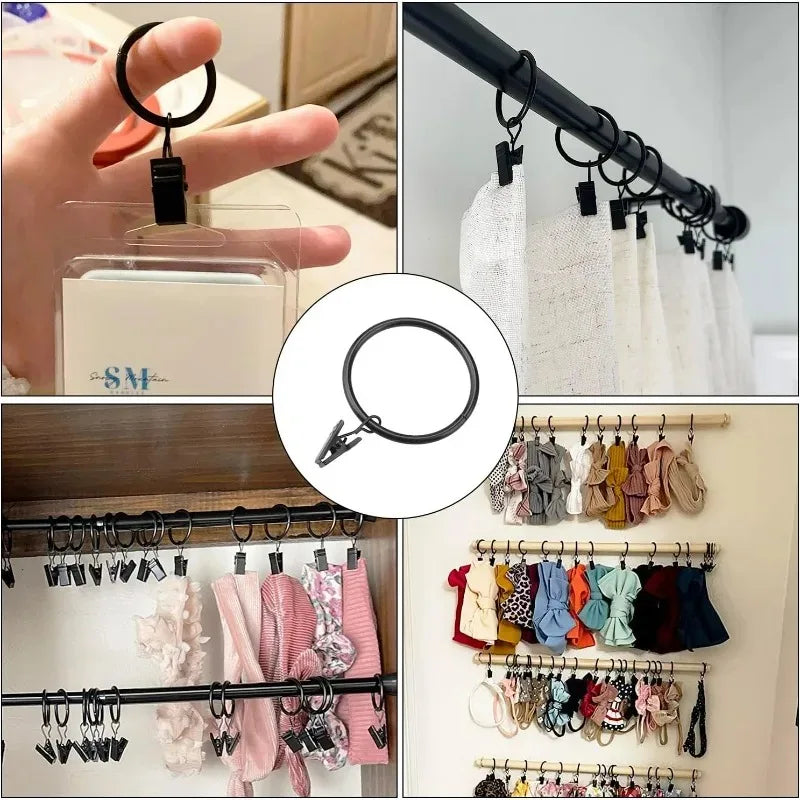 Anneaux de rideau pince métal fer robuste pour rangement vêtements