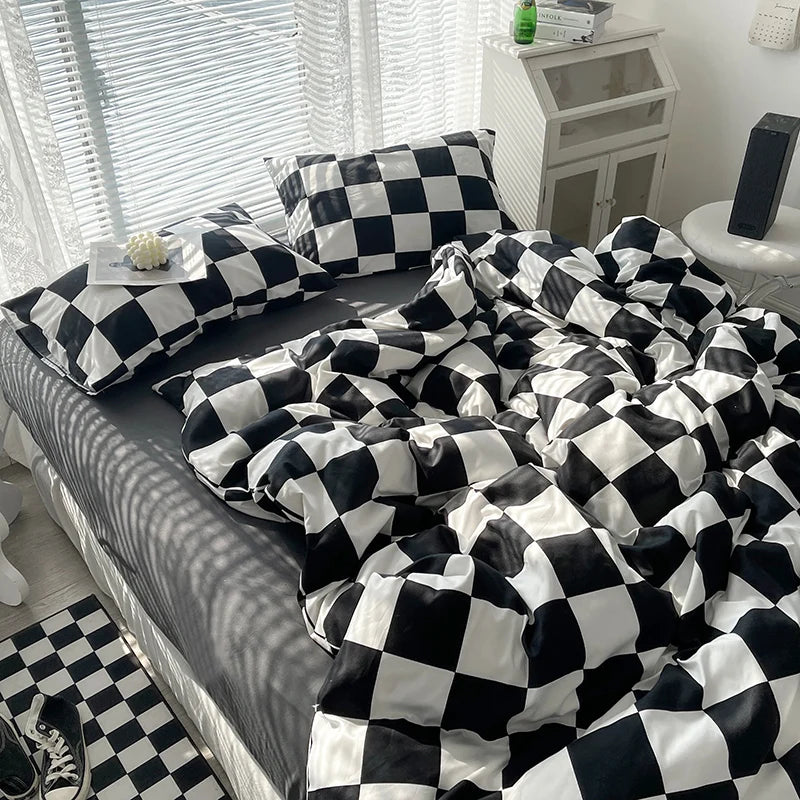 Parure de lit damier bleu ciel 180x200 cm