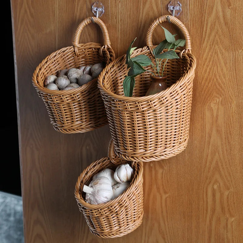 Panier mural en osier naturel noir pour rangement déco