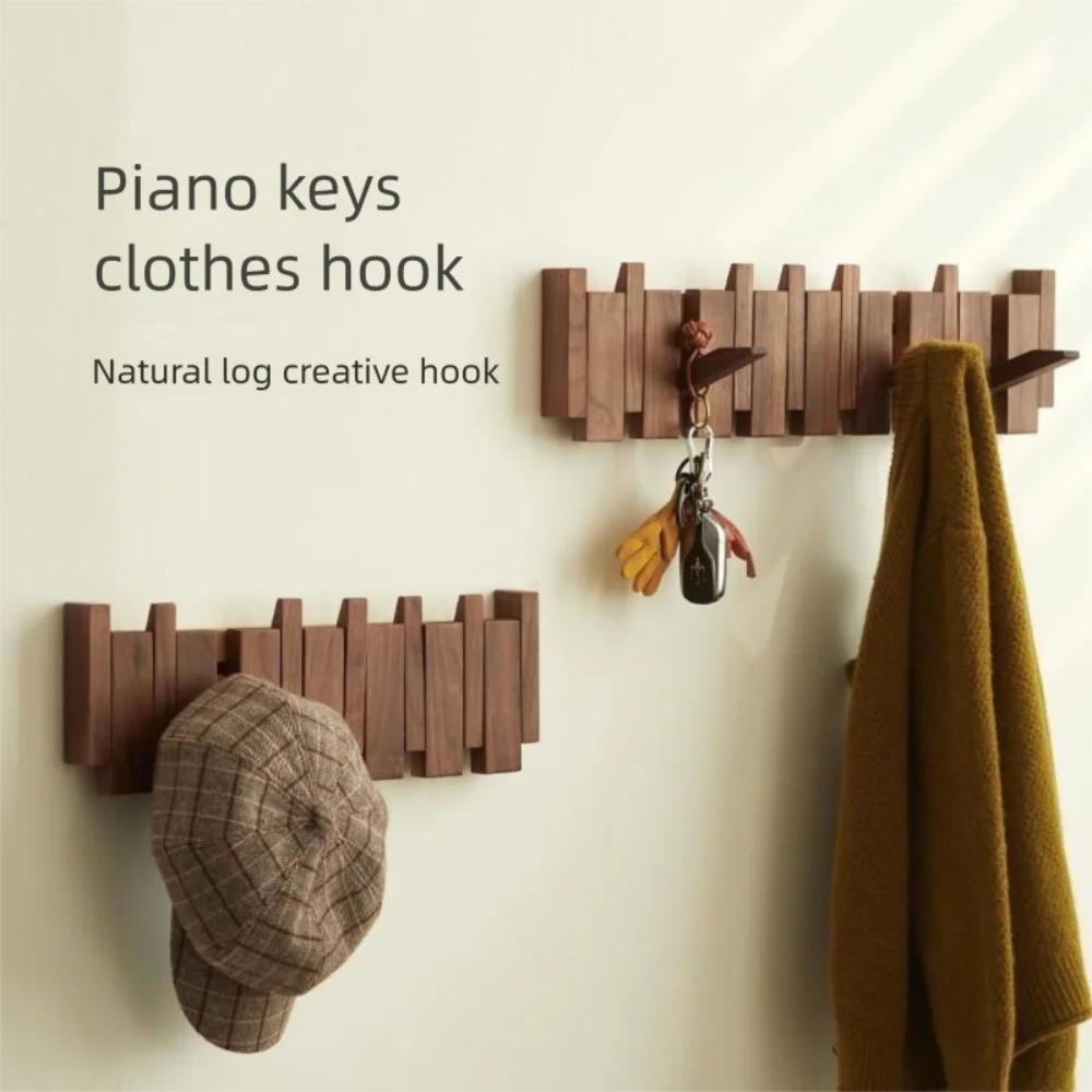 Porte-manteau mural bois clé de piano jaune clair pour décoration d'entrée