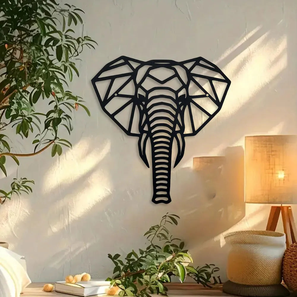 Décoration murale éléphant en métal noir vue de face