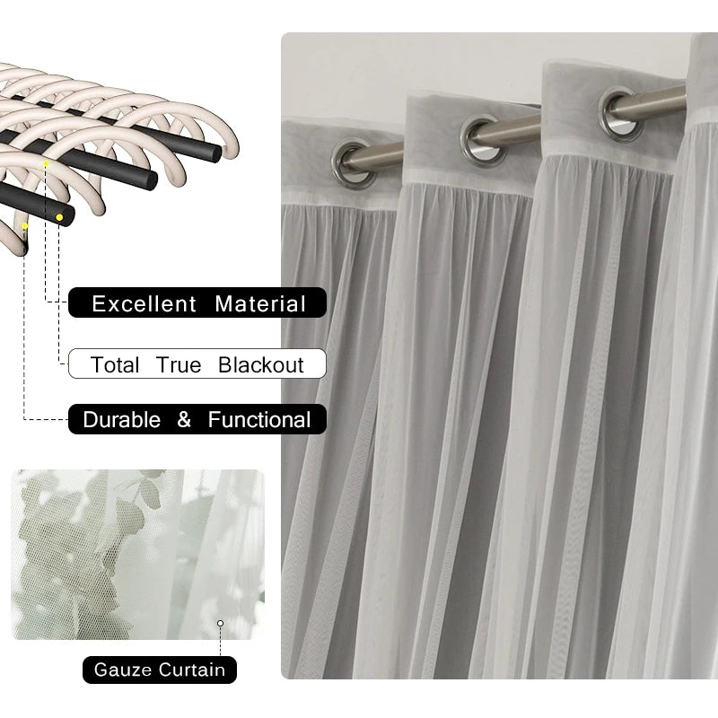 Rideau occultant double couche blanc personnalisable pour chambre