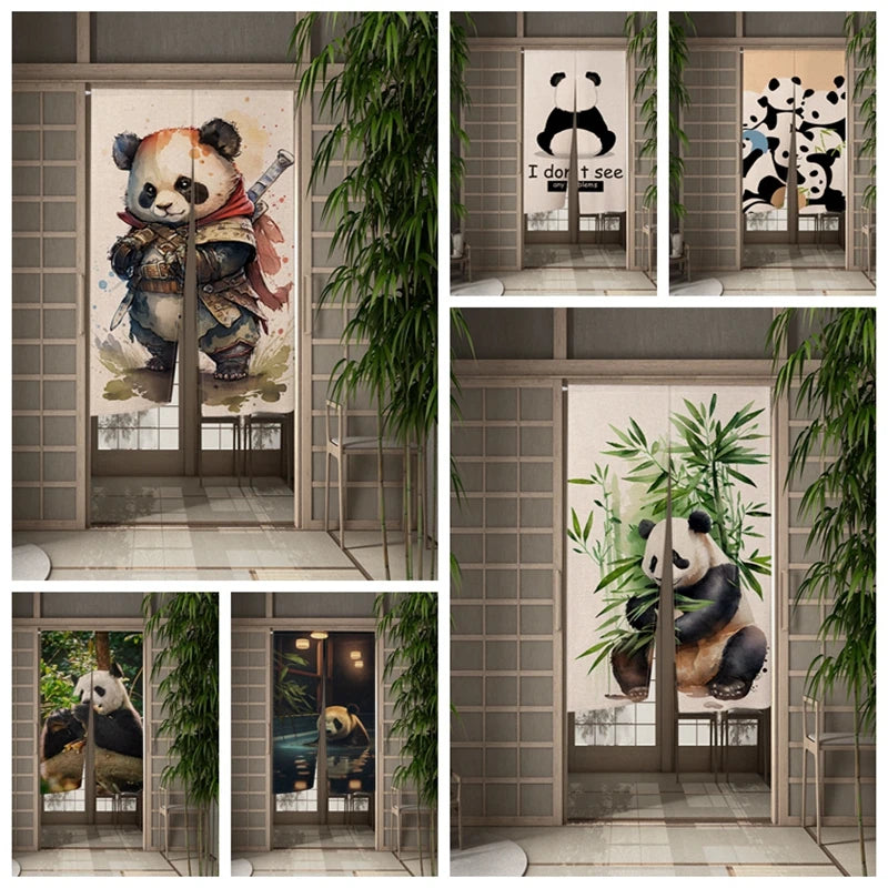 Panneau japonais rideau de porte en lin motif bambou jaune