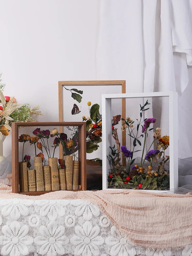 Cadre photo fleur séchée 3D double face blanc