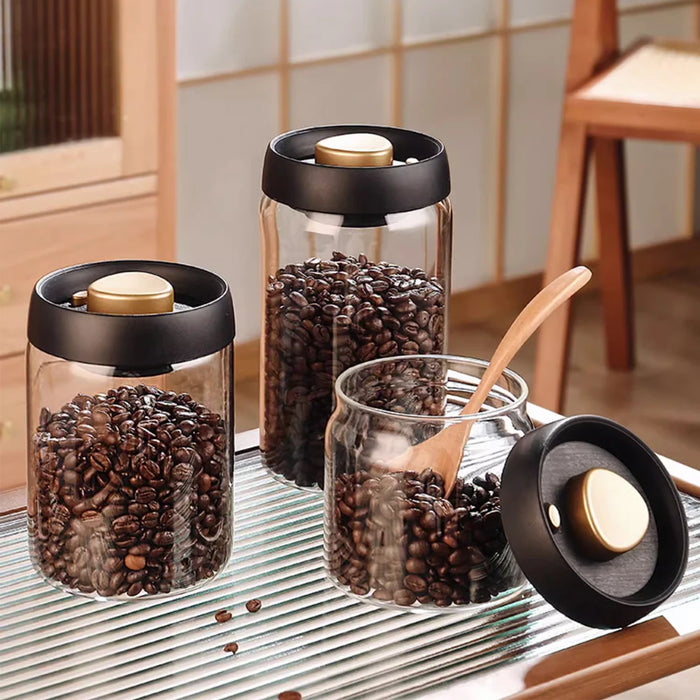 Pot en verre sous vide noir pour conservation alimentaire