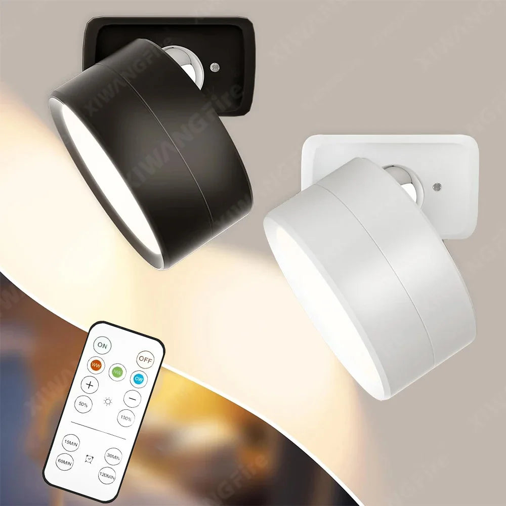 Applique murale LED sans fil blanche avec télécommande sur mur moderne