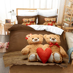 Détail du motif ours en peluche 3D sur la housse de couette