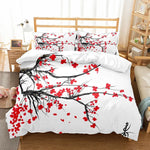 Détail du motif fleurs de cerisier sur housse de couette