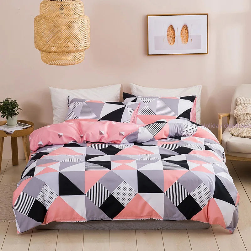 Housse de couette gris clair à motif plaid dans une chambre décorée
