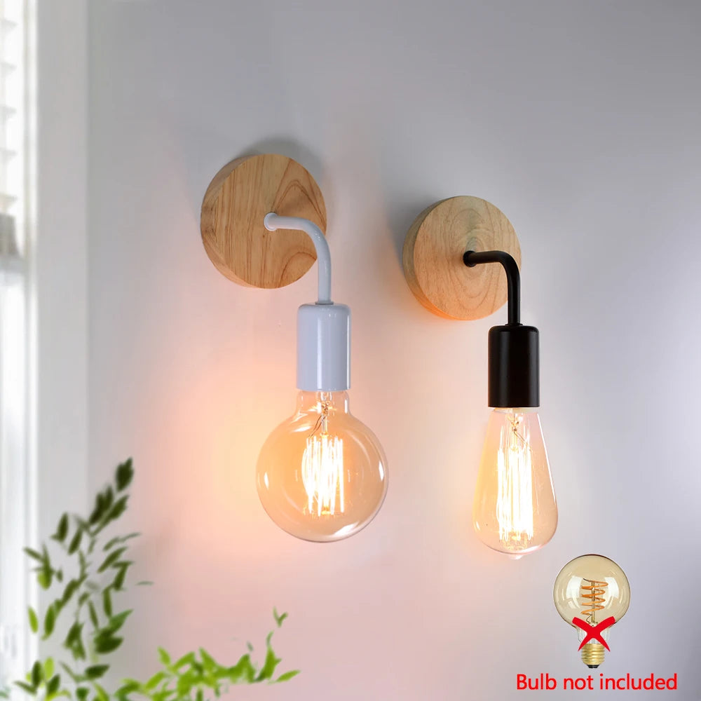 Lampe murale rétro en bois avec abat-jour blanc éclairage salon