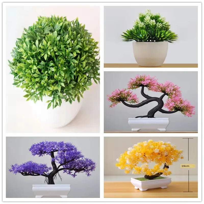 Plante artificielle bonsaï rose clair sur bureau
