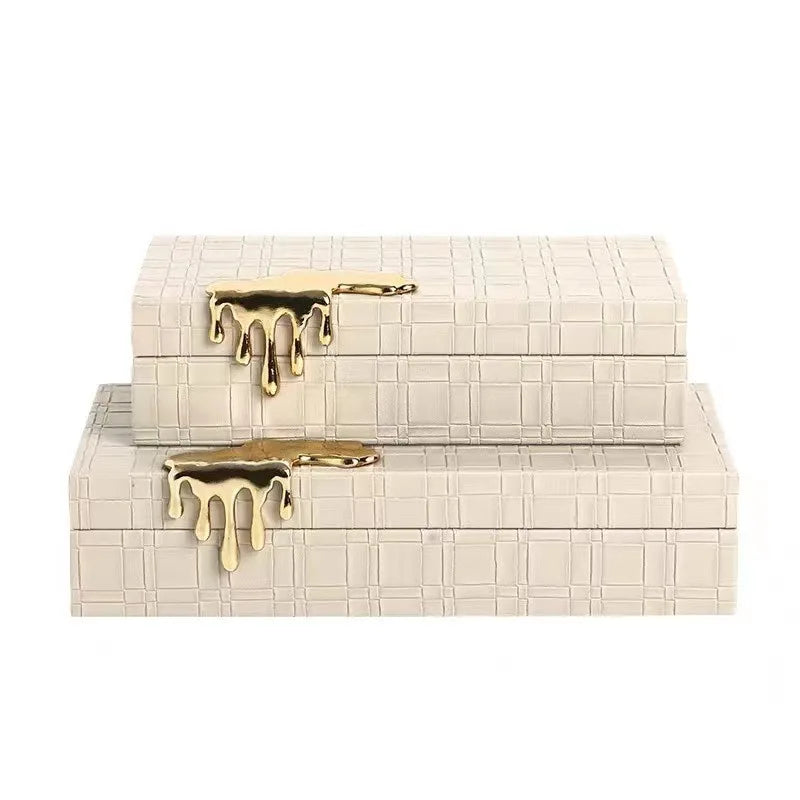 Boîte à bijoux en cuir vintage blanc crème