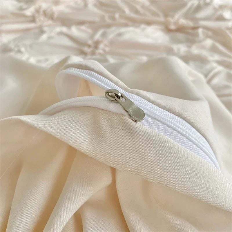 Parure de lit rose plissée avec taie d'oreiller