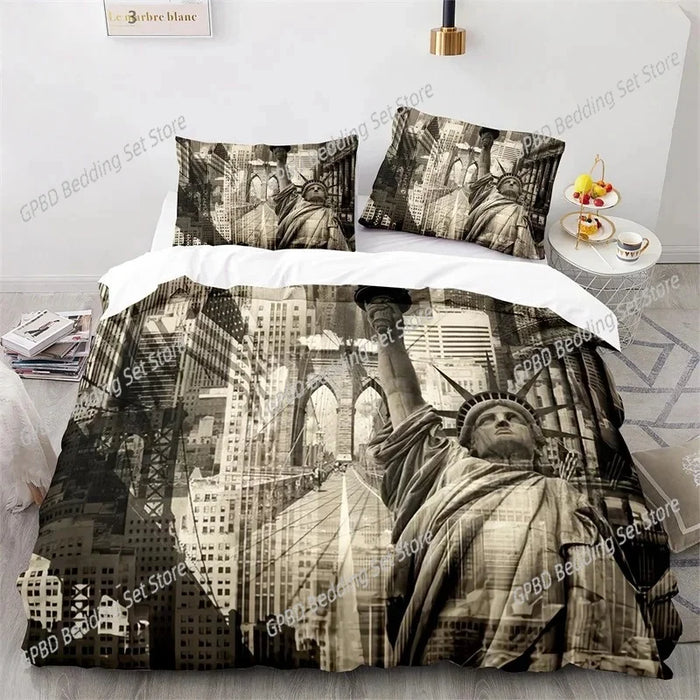 Housse de couette New York Statue de la Liberté King Size microfibre