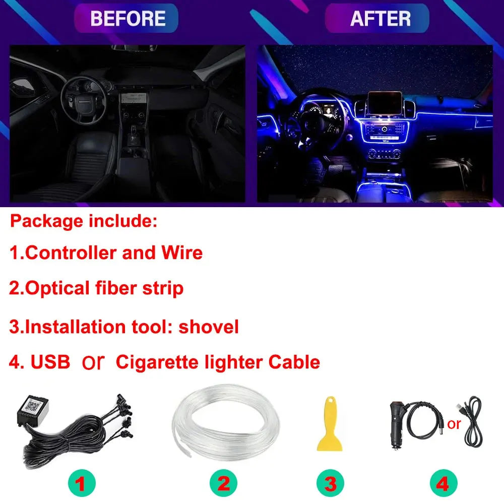 Installation de bande LED néon dans l'habitacle d'une voiture