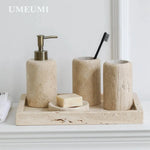 Distributeur de savon en travertin naturel