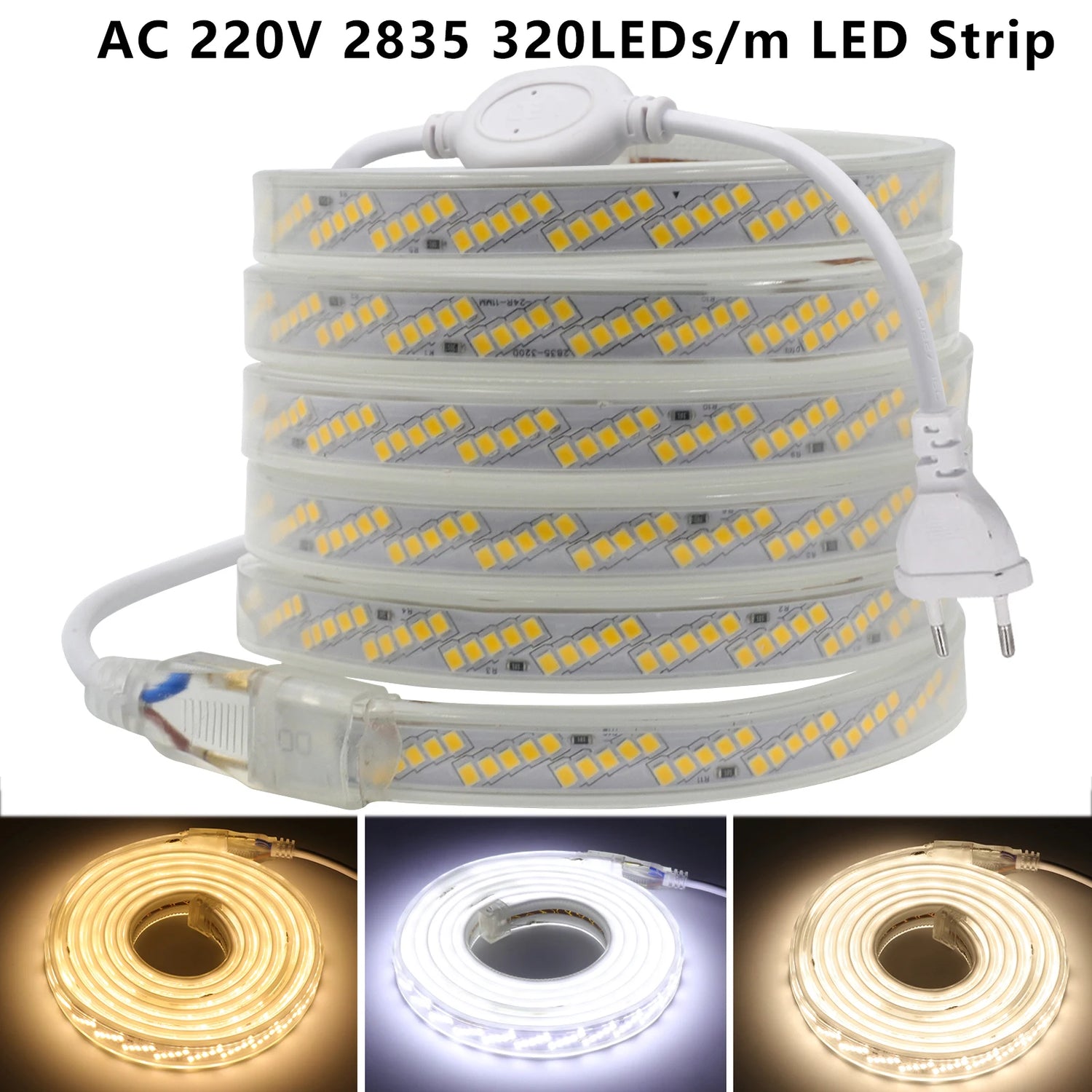 Ruban LED étanche IP65 320 LED/mètre avec prise EU