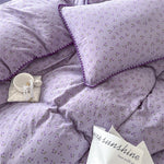 Housse de couette et taies d'oreiller en microfibre lavée violette