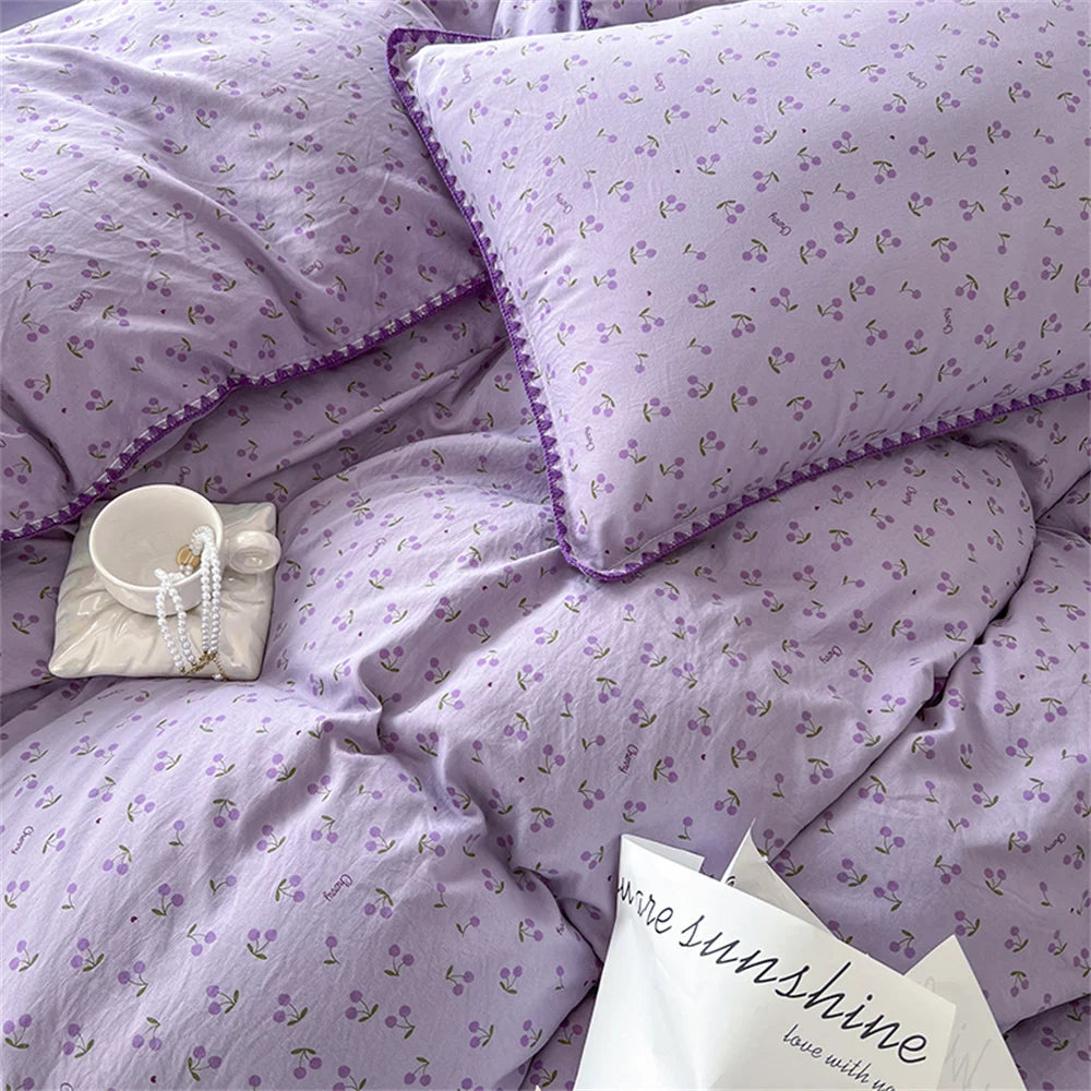 Housse de couette et taies d'oreiller en microfibre lavée violette