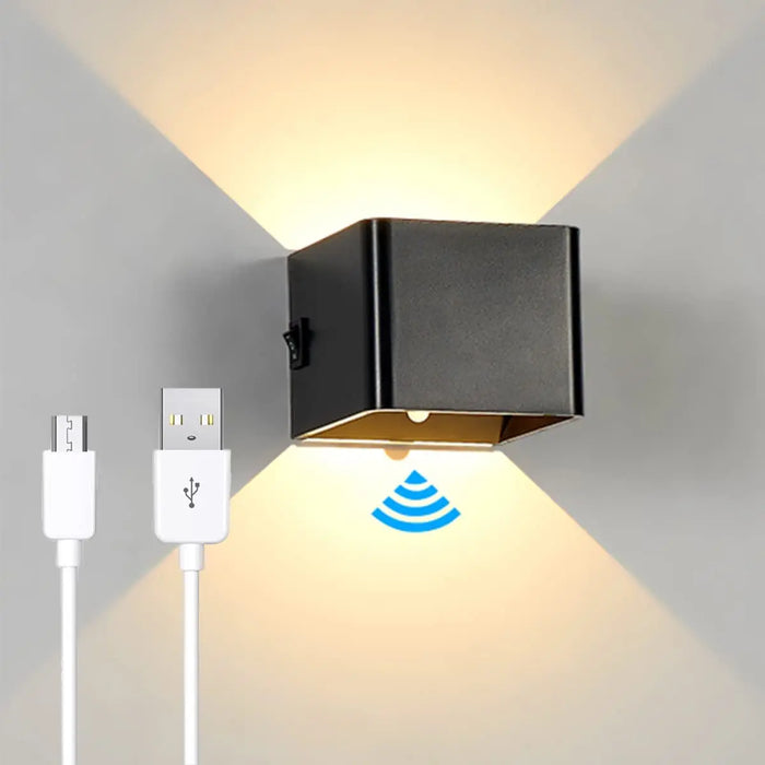 Applique murale LED rechargeable noire avec détecteur de mouvement