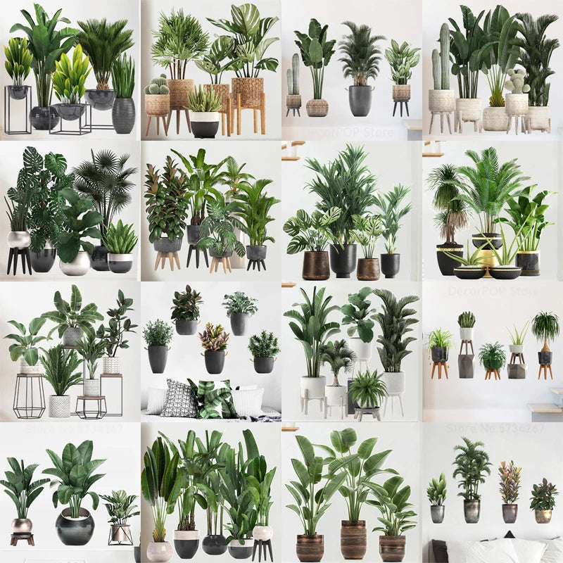 Sticker mural plante verte 3D tropical
