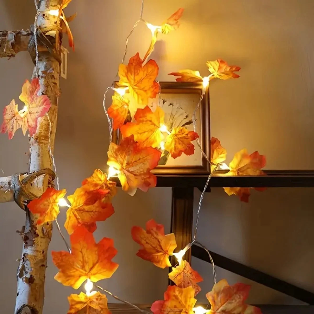 Guirlande lumineuse sans fil feuille érable rouge