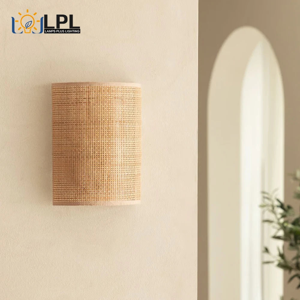 Applique murale en rotin boho lampe de chevet tête tissé éclairage salon