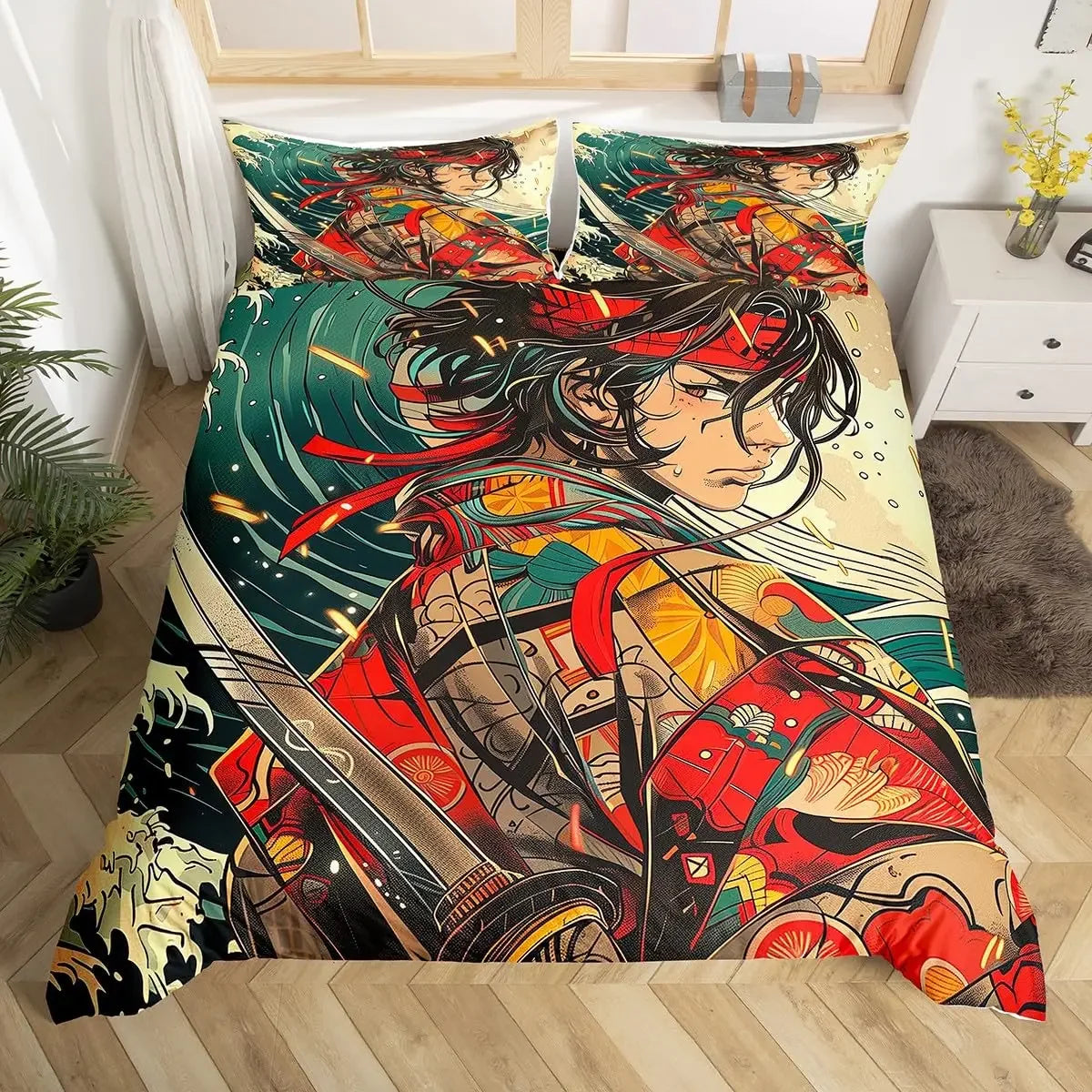 Housse de couette pleine taille motif samouraï