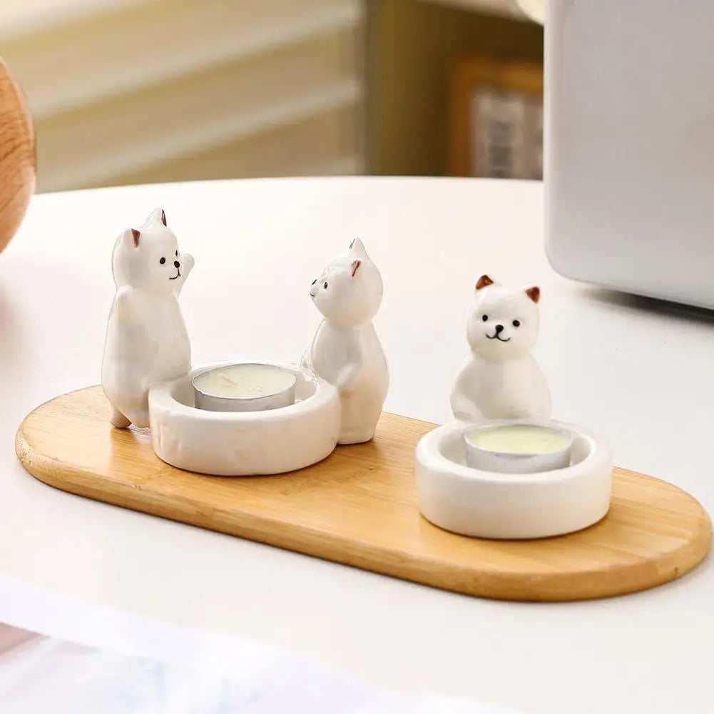Bougeoir chaton allumé avec bougie décoration romantique