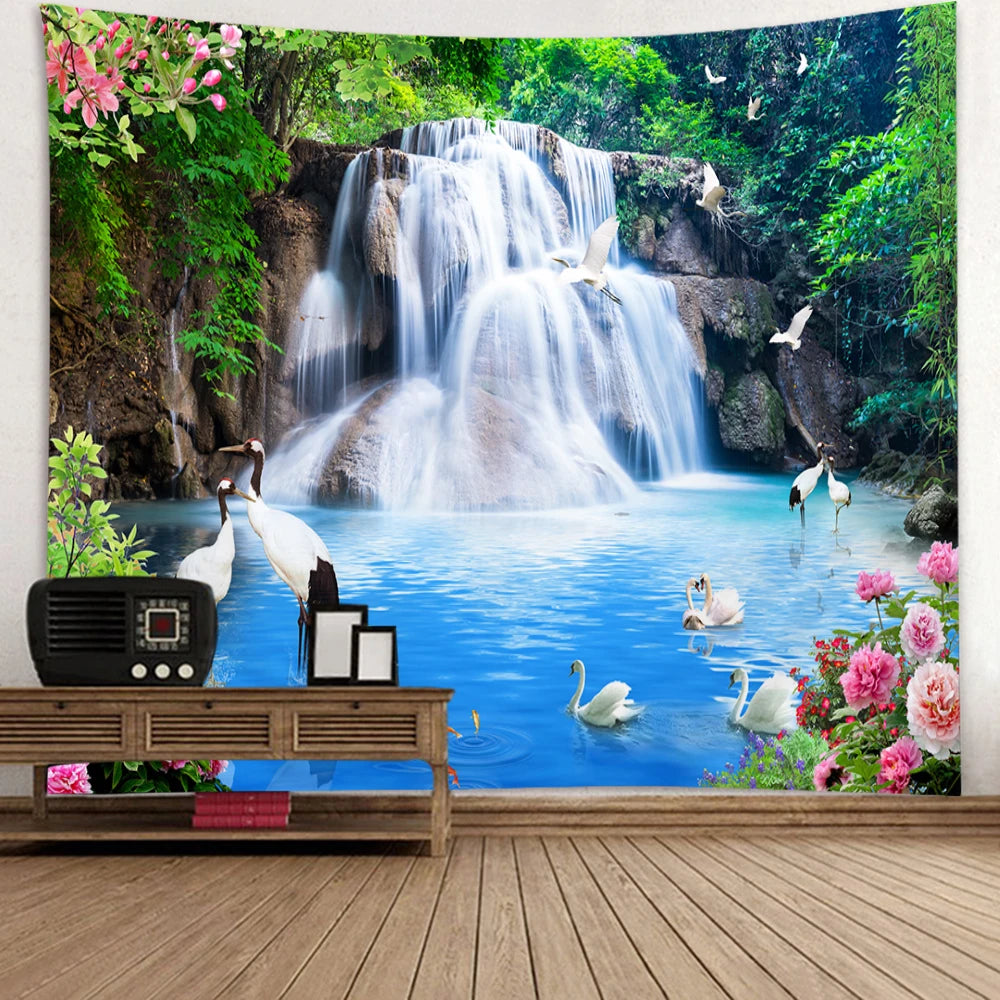 Tapisserie murale paysage montagne vert