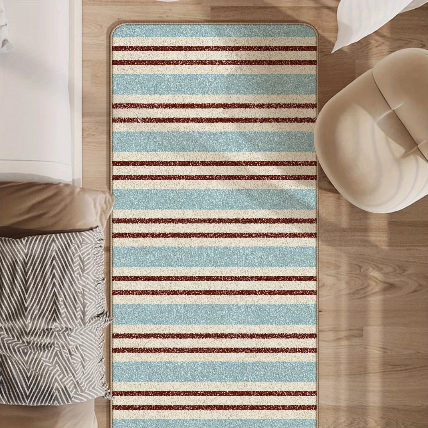 Tapis rectangulaire rayé blanc pour salon