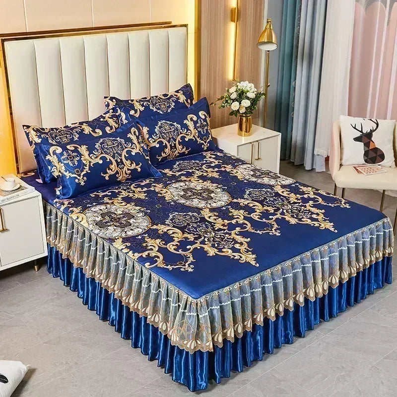 Ensemble de lit 3 pièces bleu royal détaillé montrant la texture