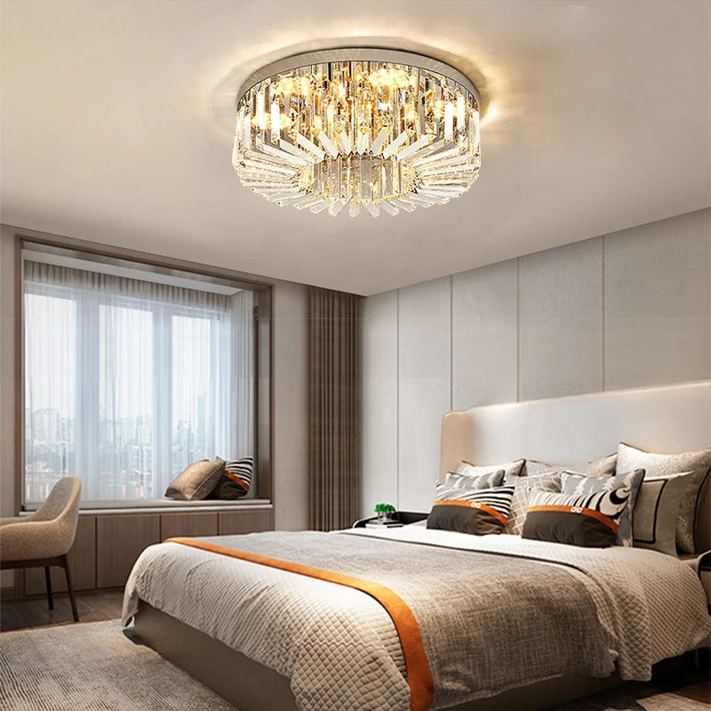 Plafonnier doré cristal salon luxe