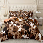 Parure de lit imprimée vache marron sur lit queen