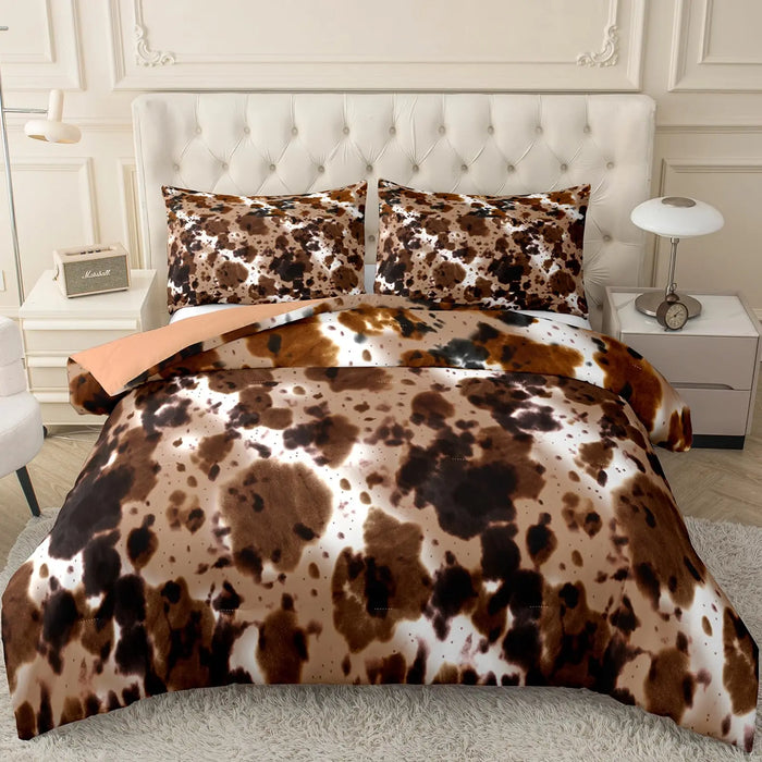 Parure de lit imprimée vache marron sur lit queen