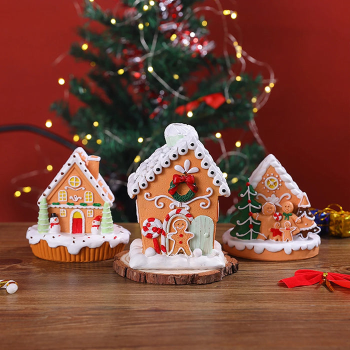 Maison de neige en résine pour décoration de Noël vue de face
