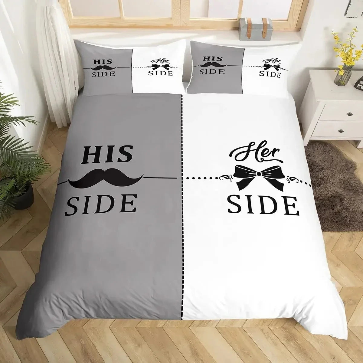 Ensemble housse de couette et taies d'oreiller blanc couronne