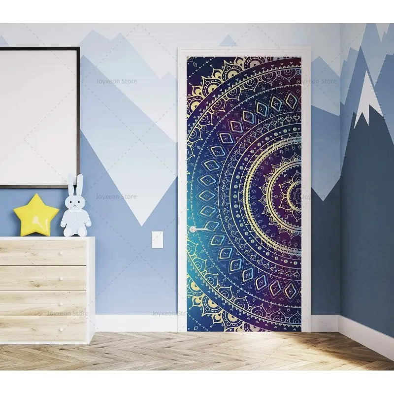 Sticker mural porte salon mandala