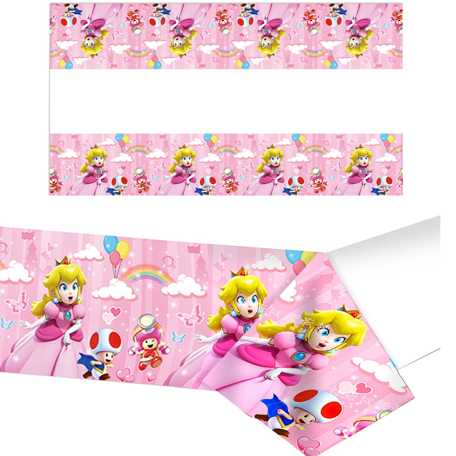 Kit décoration anniversaire princesse Peach complet avec nappe rose et assiettes