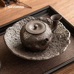 Plateau ceramique or pour theiere et bouilloire