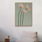 Toile florale chic vert sauge et rose pour salon