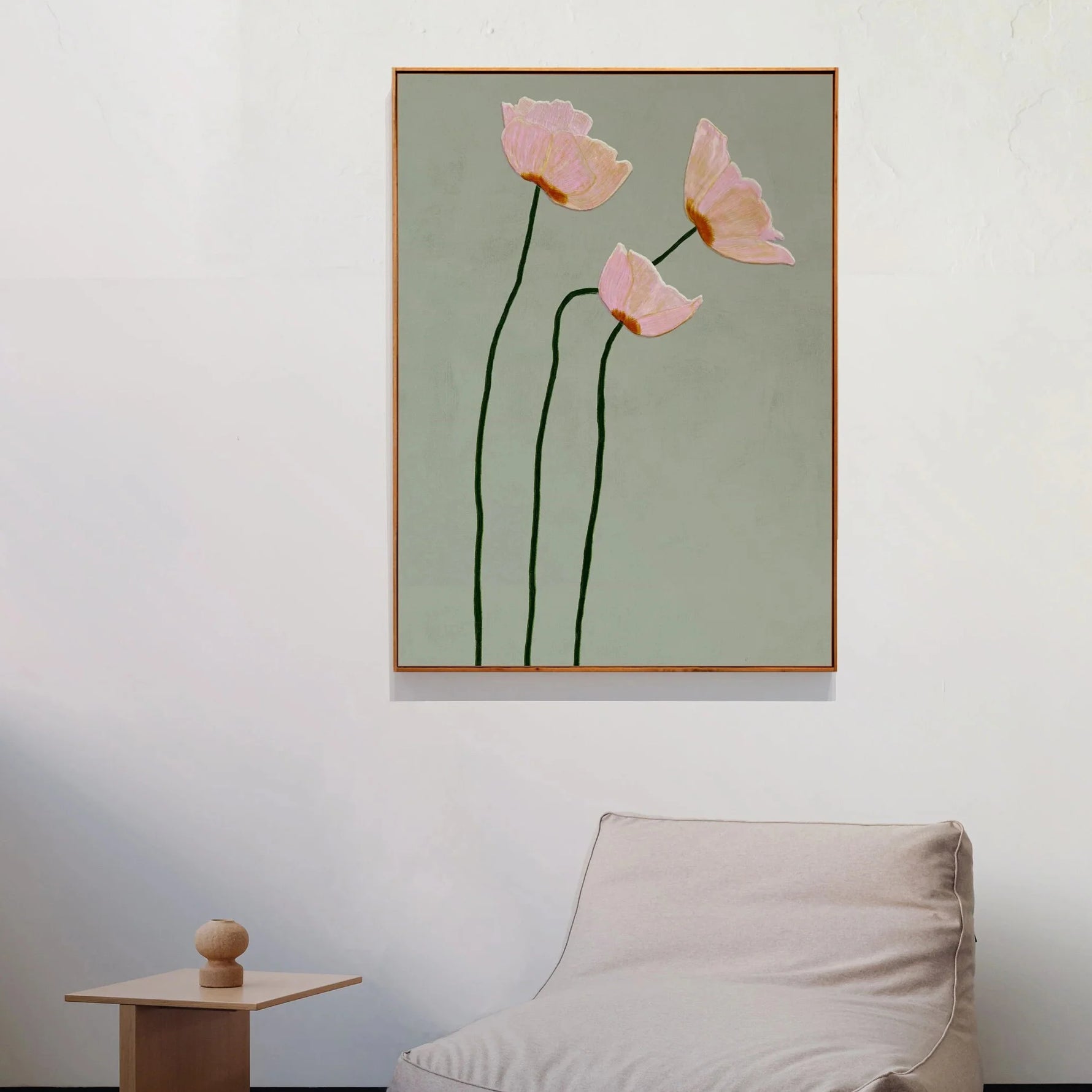 Toile florale chic vert sauge et rose pour salon