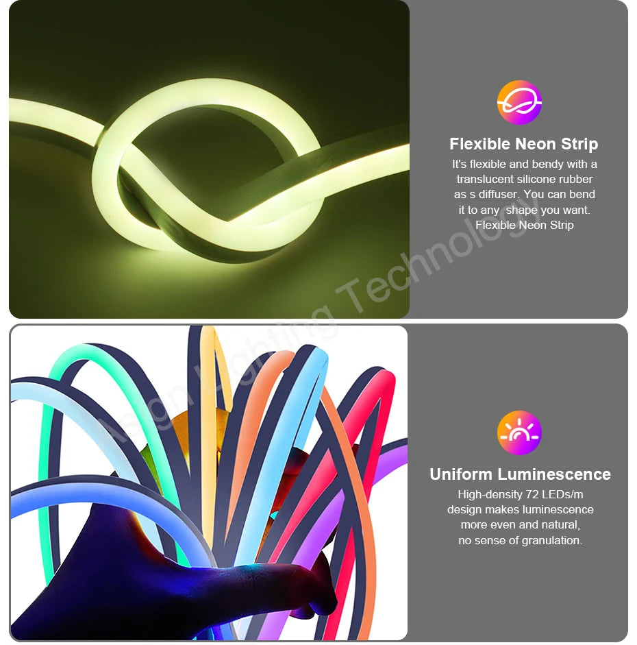 Détail du ruban LED néon avec contrôle WiFi et Bluetooth pour éclairage connecté