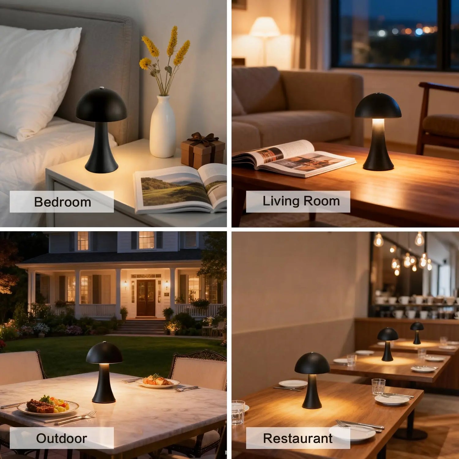 Lampe champignon vintage marron avec capteur tactile