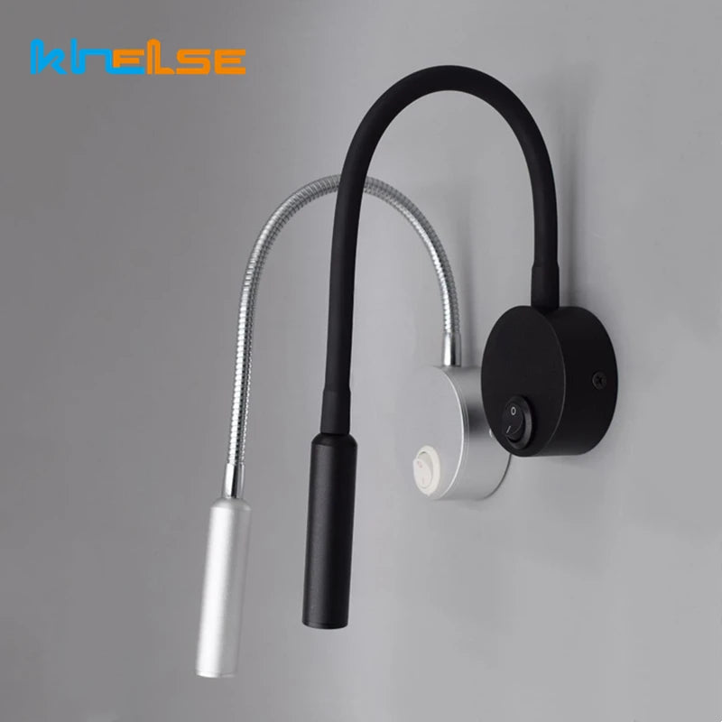 Mini projecteur LED flexible 3W en aluminium blanc monté sur un mur de chambre