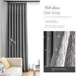 Rideau gris étoilé pour salon, offrant une isolation phonique efficace et une occultation complète. Idéal pour une décoration moderne et élégante, ce rideau améliore le confort acoustique de votre intérieur tout en bloquant la lumière. Parfait pour une chambre ou un séjour, il s'intègre facilement dans tout type de décoration contemporaine.